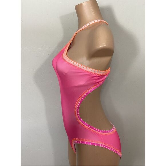 New. Platinum pink crochet trim one piece. Medium. Retails $168 - Picture 6 of 8
